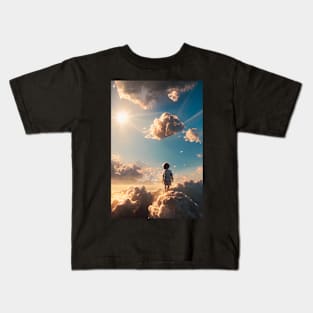 Kid stand over clouds with sunlight at the morning Kids T-Shirt